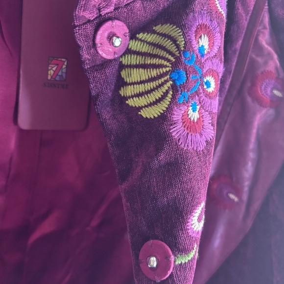 SISSY ME Sz L Velour Jacket with Floral Embroidery 3/4 Sleeves Puffed Collar NEW - Picture 8 of 12